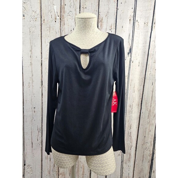 KSD Women's Large Anne Klein Black Keyhole Detail Long Sleeve Top Blouse Shirt - Picture 1 of 6